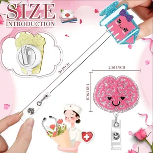 Porte-badge infirmière en acrylique pailleté rétractable seringue cerveau cordon 20 pouces