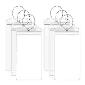 Transparent PVC Vertical Luggage Tag And Card Holder With Stainless Steel Wire Ring Travel ID Badge Holder Clear Business Pass Cover