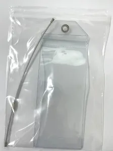 Transparent vertical PVC ID card holder with steel wire rope loop for luggage and waterproof.
