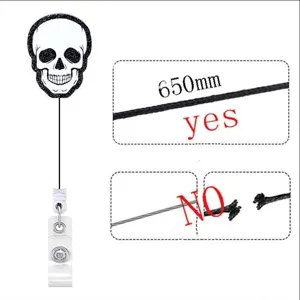 Glitter acrylic skull retractable badge reel ID card holder for nurse medical daily use