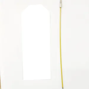 Vertical transparent waterproof luggage tag badge holder detail view with wire lanyard.