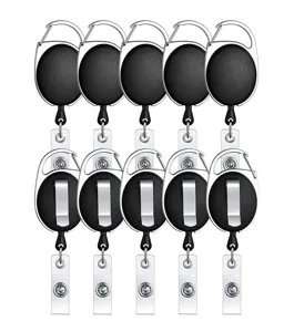 Retractable badge reels with belt clip and carabiner, heavy duty ID card holders 10pcs