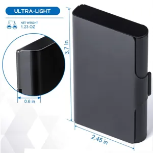 Portafoglio per biglietti da visita nero in acciaio inox con design compatto e leggero.