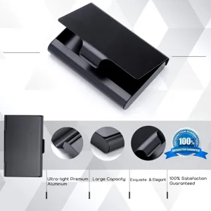Portabiglietti in metallo nero con grande capacità, design leggero ed elegante per ufficio.