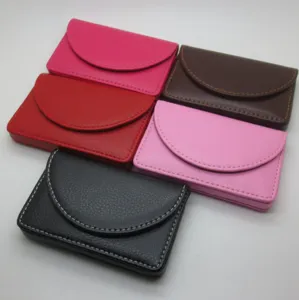 Multicolor PU leather business card holder, magnetic flap slim card case for daily office.