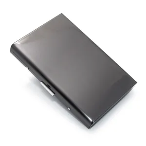 Sleek stainless steel credit card holder, durable metal business card case for daily use.