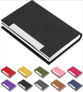 Etui carte de visite en cuir PU et metal porte-cartes de poche organiseur de credit