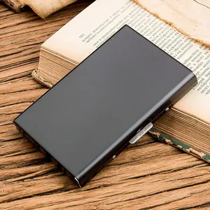 Sleek stainless steel card holder minimalist business credit card case black metal wallet for men