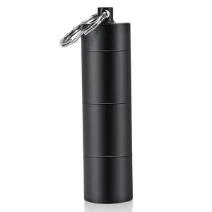 Black aluminum waterproof pill box container outdoor survival capsule with keyring for travel