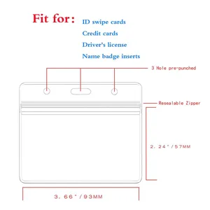 Portatarjetas horizontal transparente de PVC con cremallera resellable y tres agujeros.