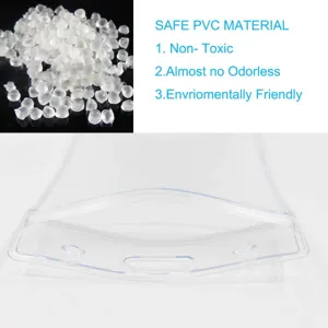 Vista detallada del tarjetero de PVC transparente con sello impermeable y ranura para tarjetas.
