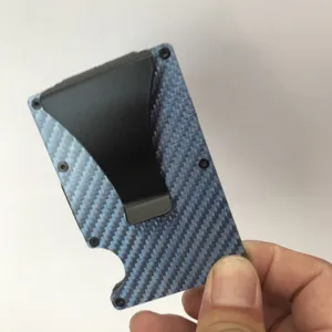 Blaues Carbonfaser minimalistisches Kartenetui Portemonnaie mit schwarzem Metall Clip