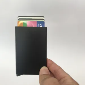 Tarjetero aluminio metal cartera pop up estuche tarjeta credito minimalista delgado rfid