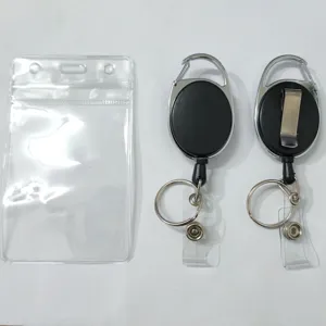 Portabadge avvolgibile con porta badge trasparente, bobina ovale in lega di zinco con clip.
