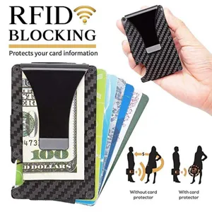 Carbonfaser RFID Blocker Geldbuerse minimalistisches Metall Geldklammer Kartenetui slim EDC.