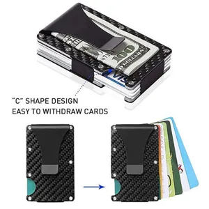 Minimalistisches Carbon Portemonnaie mit Geldklammer und RFID Blocker Kartenetui Ansicht.