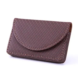 Brown woven magnetic business card holder, stylish card case for men and women daily use.