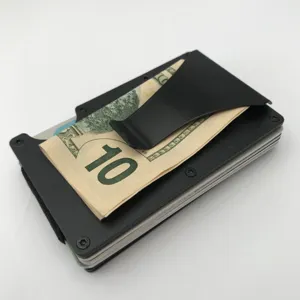 Minimalist metal wallet for men RFID blocking slim credit card holder with cash money clip