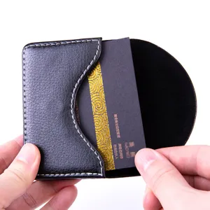 Semicircle magnetic business card holder for men and women, fashion PU leather pocket case.