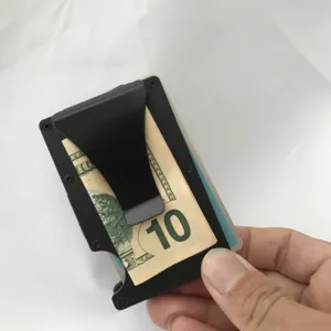 Minimalist metal rfid wallet with money clip slim credit card holder for men cash pocket