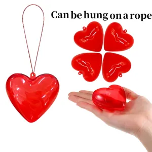 Scatola cuore plastica trasparente rossa con corda per caramelle festa di San Valentino