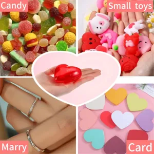 Scatola regalo a forma di cuore rosso in plastica per festa di san valentino e dolci sorprese.