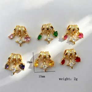 Gold plated multi-layer tube bead charm with zircon heart and star for DIY necklace making.