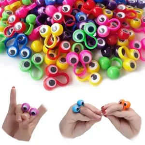 Anneaux yeux mobiles drôles pour fête d'Halloween, accessoires de jouets en plastique.