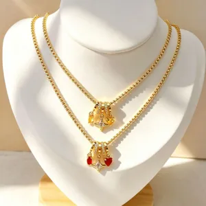 Copper Plated Gold Micro Inlaid Zirconia Multi Layer Tube Bead Heart Star Daisy Pendant Necklace For Women Daily Jewelry