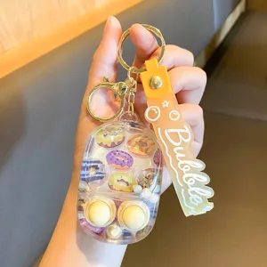 Joli porte-clés de jeu de basket aquatique de dessin animé, jouet de poche liquide transparent.