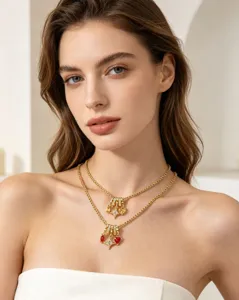 Elegant multi-layer gold necklace with sparkling zirconia star and heart pendants.