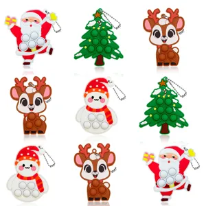 Natale Silicone Push Bubble Keychain Fidget Toy Babbo Natale Alce Albero Pupazzo di Neve Pendente Antistress Regalo di Festa