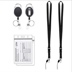 Carrete Retráctil de Aleación de Zinc Porta Tarjetas de PVC Transparente Impermeable Conjunto de Cordón Para Oficina y Escuela