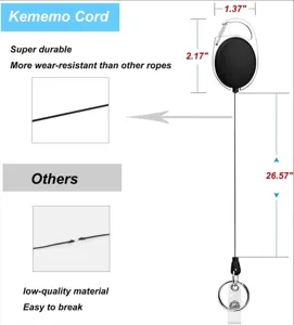 Carrete de credencial retractil resistente con mosqueton, cable de acero duradero para tarjetas ID.