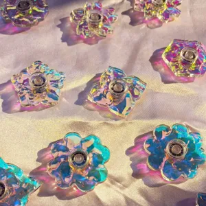 Colorful crystal flower fidget spinner with laser aurora wave design for stress relief.