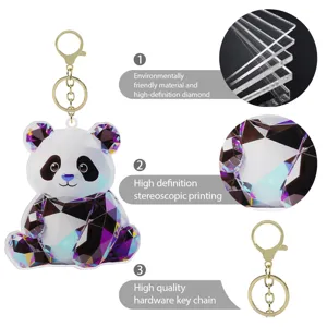 Crystal panda keychain detail, high-definition printing, eco-friendly acrylic and metal ring.