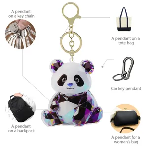 Crystal panda keychain cute acrylic animal bag pendant car key ring accessory for backpack