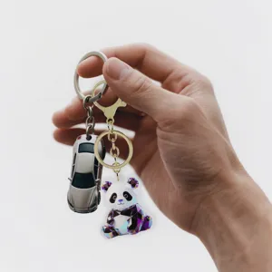 Crystal panda car keychain metal keyring cute animal bag charm crystal faceted pendant
