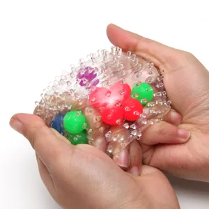 Transparent spiky squeeze toy anti-stress relief sensory fidget ball with colorful beads inside