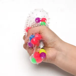 Relief stress colorful beaded squeeze toy soft rubber sensory grape ball detail view