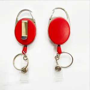 Red oval zinc alloy retractable badge reel, key holder and card ID holder for office use.