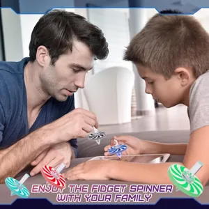 Detail view of colorful acrylic fidget spinners with double-sided print for fun family play.