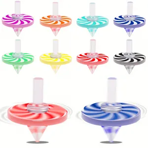 Colorful acrylic spinning top toy with swirl pattern, dynamic spinning design for kids play.