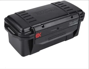Black waterproof shockproof hard case EDC outdoor survival storage box with pressure valve.