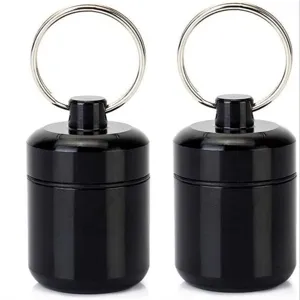 Boîte à pilules étanche en métal aluminium, capsule de survie porte-clés noir 2 pièces
