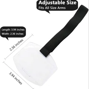 Adjustable armband card holder with clear pouch and elastic band for outdoor ID badge.