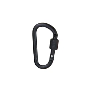 Detailansicht des schwarzen Aluminium D-Ring Karabiners mit sicherer Schraubverschluss.