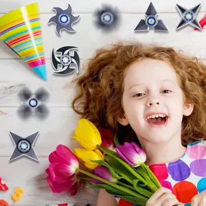 Detail view of creative ninja star fidget spinner toy, showing desktop display and design.