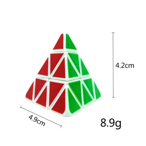 Mini 3D pyramid puzzle cube keychain, geometric fidget toy for stress relief and fun play.