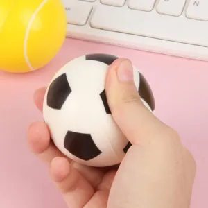 Squeeze stress relief football toy detail view, soft PU foam material for fun venting.